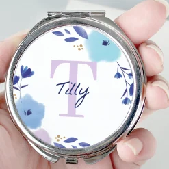Hot Personalised Floral Initial Compact Mirror Personalised Jewellery And Keepsakes|Jewellery & Keepsakes