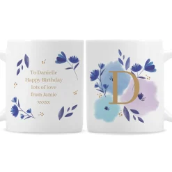 Personalised Floral Initial Mug Personalised Mugs|Mugs