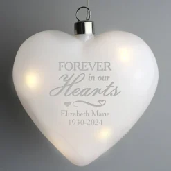 Best Personalised Forever In Our Hearts LED Hanging Glass Heart Jewellery & Keepsakes|Memorial Gifts