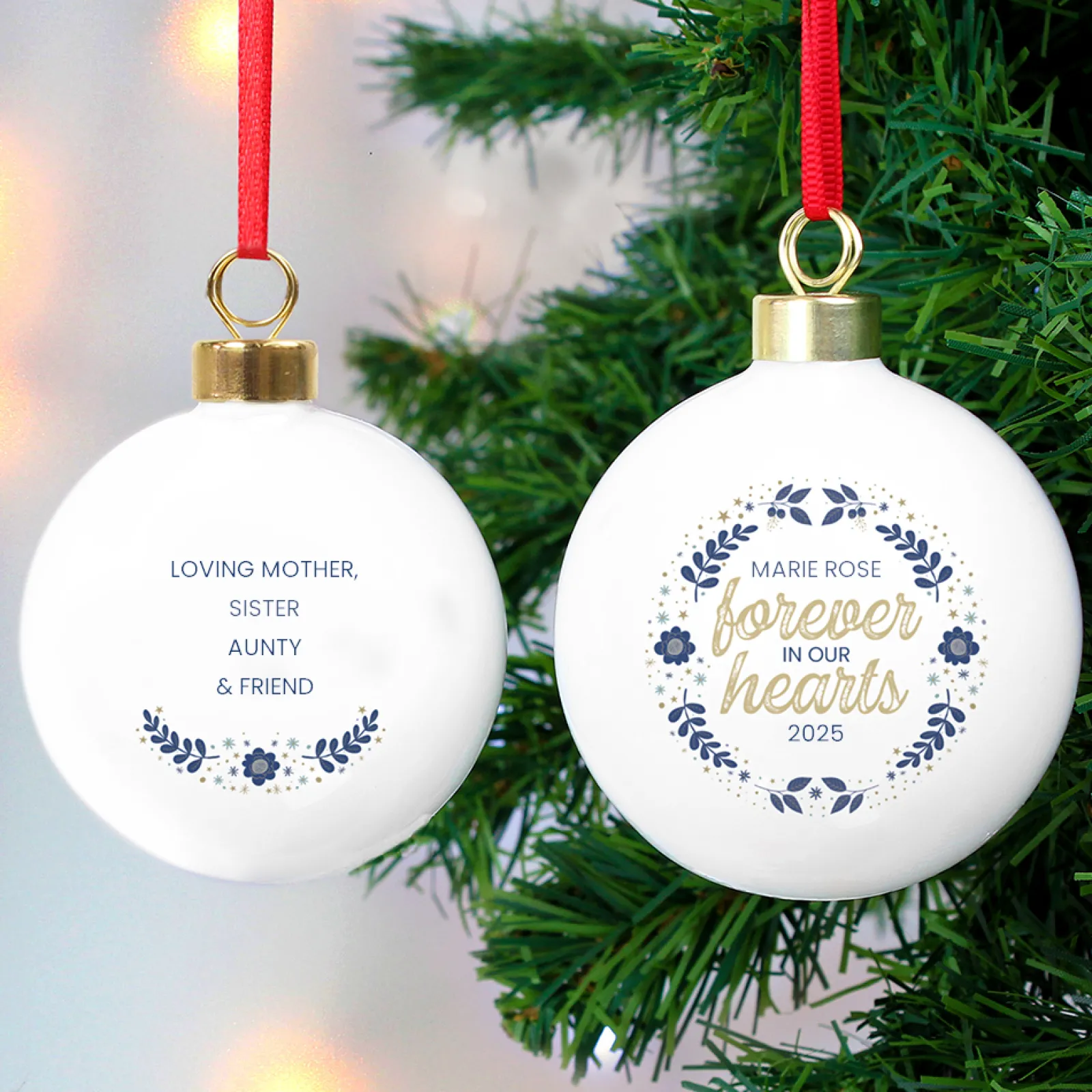 Card Factory Personalised Forever In Our Hearts Ceramic Christmas Bauble