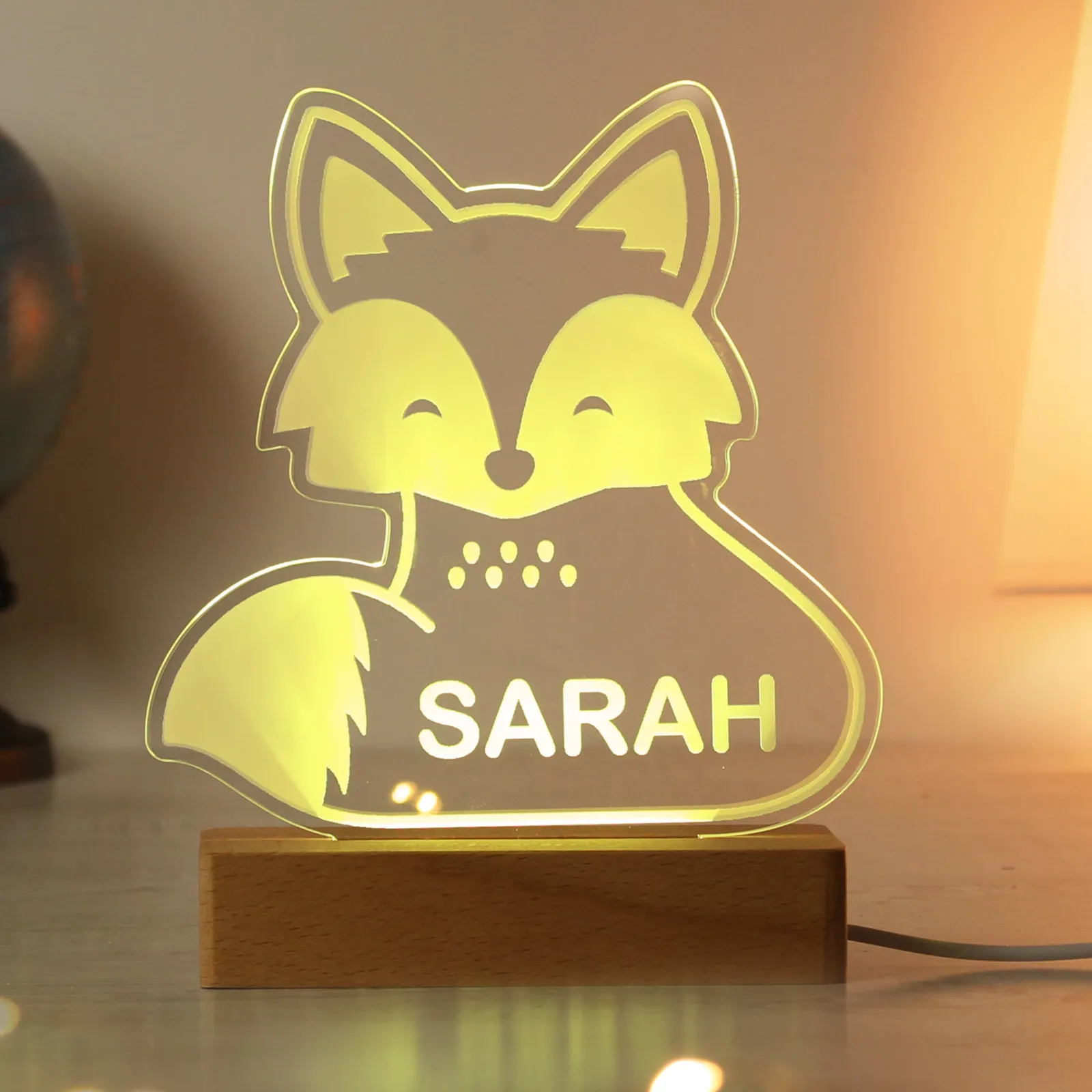 Online Personalised Fox Wooden Based LED Light Kids Personalised Canvas & Wall Art|Photo Prints & Wall Art
