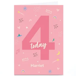 Kids Card Factory Personalised Frances Wilson 4th Birthday Card - Pink 4 Today