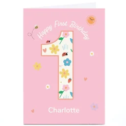 Sale Personalised Frances Wilson 1st Birthday Card - Flowers & Bugs Kids For Niece|For Granddaughter