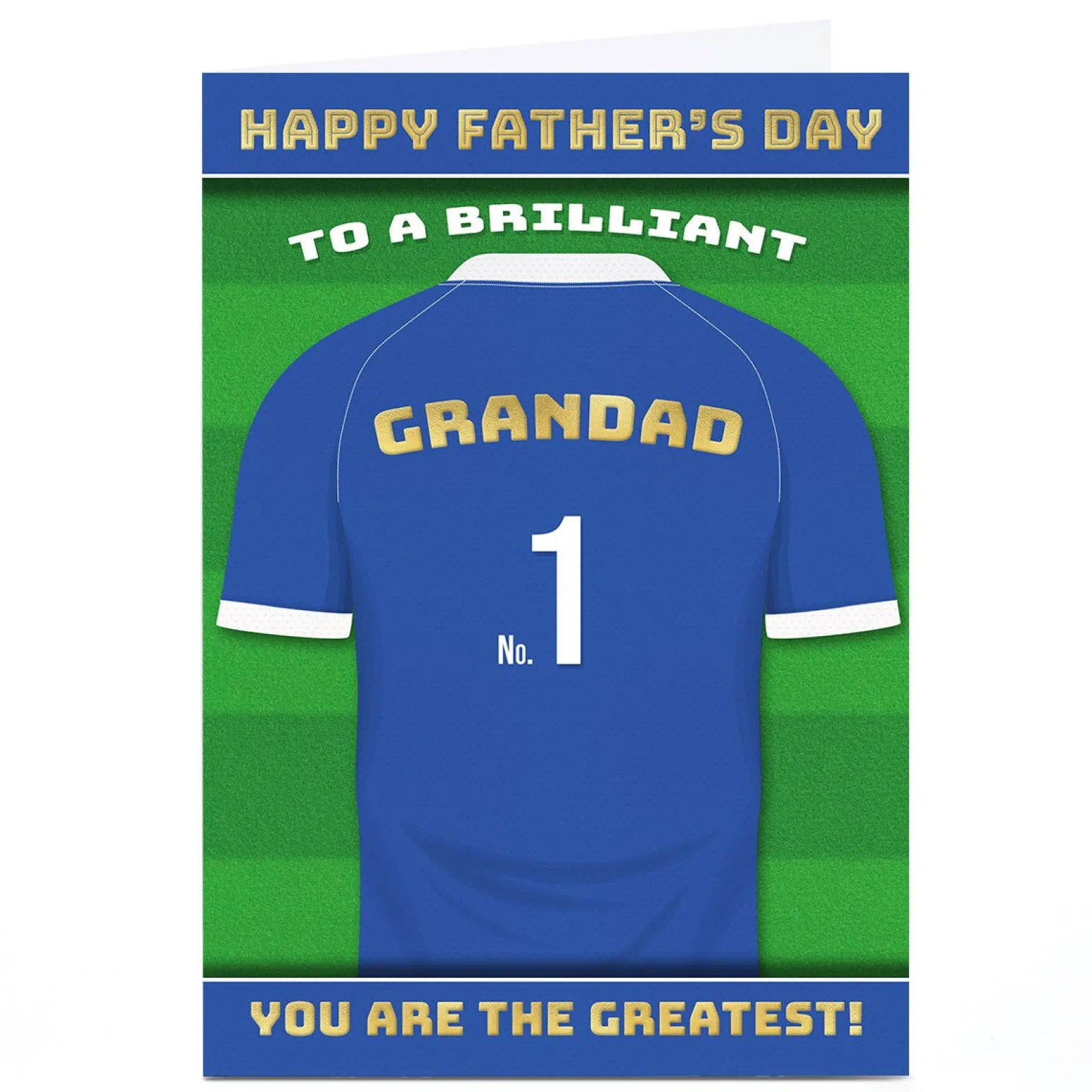 Card Factory Personalised Get Carter Father's Day Card - Blue Football Shirt, Greatest Grandad