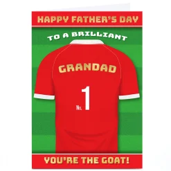 Card Factory Personalised Get Carter Father's Day Card - GOAT Red Football Shirt, Grandad