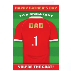 Card Factory Personalised Get Carter Father's Day Card - GOAT Red Football Shirt, Dad