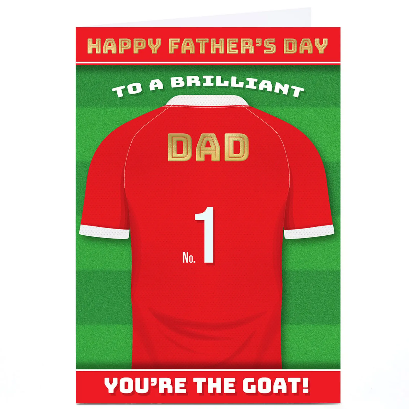 Card Factory Personalised Get Carter Father's Day Card - GOAT Red Football Shirt, Dad