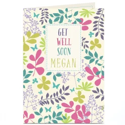 Best Personalised Get Well Soon Card - Leaves & Flowers Get Well