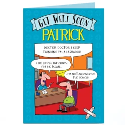 Card Factory Personalised Get Well Soon Card - Doctor, Doctor Cartoon