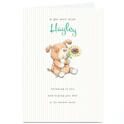 Best Personalised Get Well Soon Card - Puppy & Flower Get Well