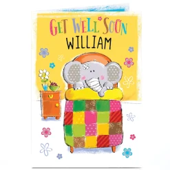 Card Factory Personalised Get Well Soon Card - Poorly Elephant