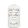 Card Factory Personalised Godmother Floral Watercolour Pillar Candle