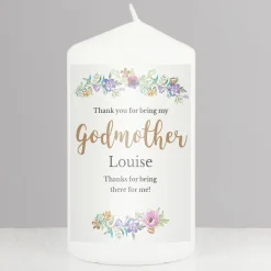 Card Factory Personalised Godmother Floral Watercolour Pillar Candle