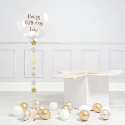 Sale Personalised Gold & Silver Star Confetti Bubblegum Balloon & Minis - DELIVERED INFLATED! Personalised Party|Balloons For Him