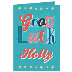 Card Factory Personalised Good Luck Card - Blue & Orange