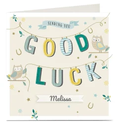 Online Personalised Good Luck Card - Owl Premium Square|Good Luck