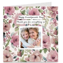 Personalised Grandparents Day Card - Pink Floral Premium Square|Photo