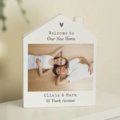 Discount Personalised Grey Heart Photo Upload Wooden House Plaque Personalised Canvas & Wall Art|Photo Gifts