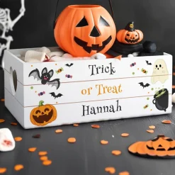Discount Personalised Halloween Small Wooden Treats Crate Kids Gifts For Kids