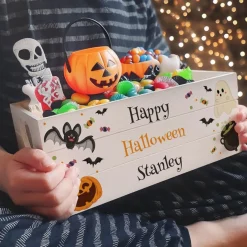 Discount Personalised Halloween Small Wooden Treats Crate Kids Gifts For Kids