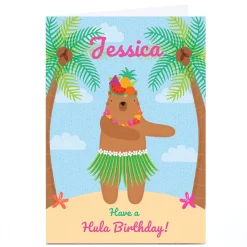 New Personalised Hannah Steele Birthday Card - Hula Bear Birthday|For Her