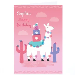 Personalised Hannah Steele Birthday Card - Pink Llama Birthday|For Her