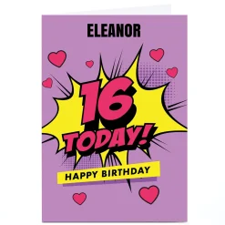 Card Factory Personalised Hello Munki 16th Birthday Card - Pink Comic