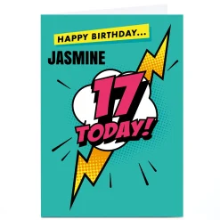Online Personalised Hello Munki 17th Birthday Card - Pink Comic Special Age|Daughter