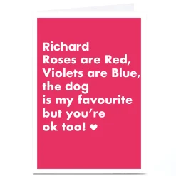 Card Factory Personalised Hello Munki Valentine's Day Card - Dog is my Favourite