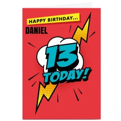 Card Factory Personalised Hello Munki 13th Birthday Card - Comic Explosion
