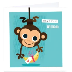 Discount Personalised Hello Munki Card - Cute Monkey Kids Any Occasion|Thank You