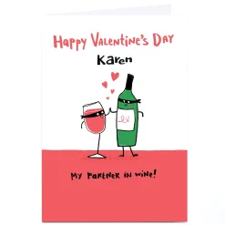 New Personalised Hew Ma Valentine's Day Card - Partner In Wine Funny