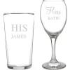 Personalised His & Her's Wine & Pint Glass set Personalised Glasses|Glassware