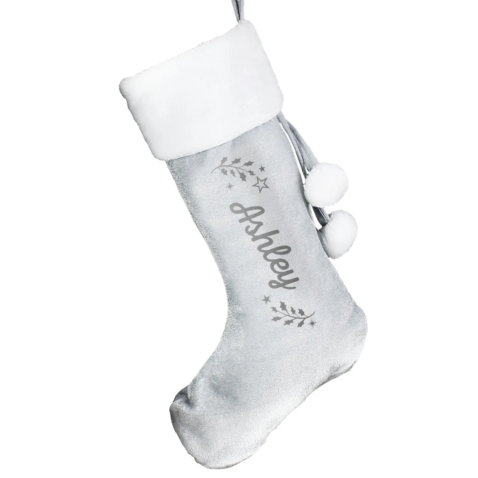 New Personalised Holly Grey Christmas Stocking Gifts For Him|Christmas Gifts