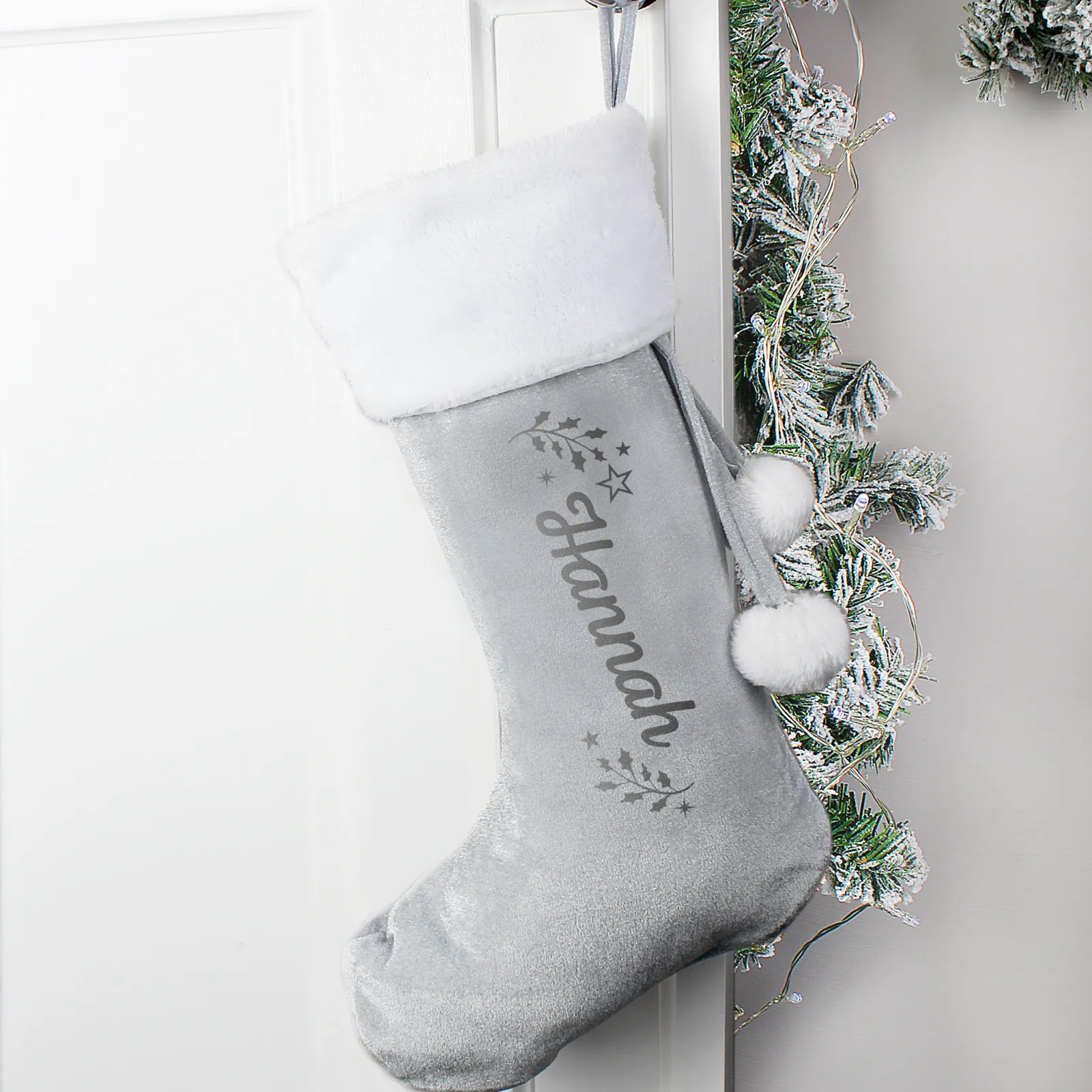 New Personalised Holly Grey Christmas Stocking Gifts For Him|Christmas Gifts