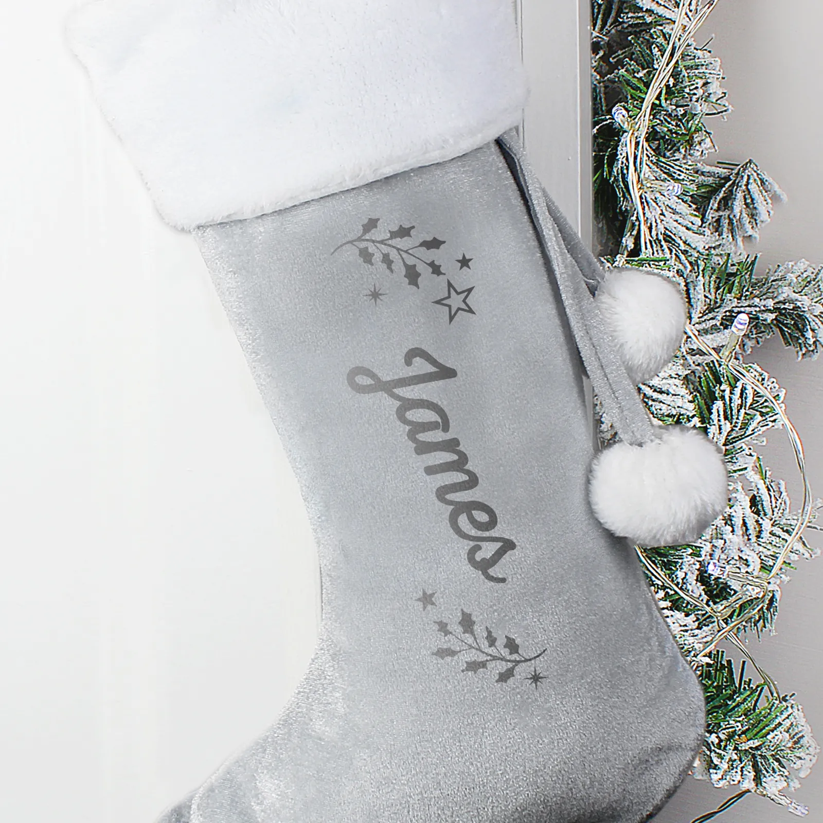 New Personalised Holly Grey Christmas Stocking Gifts For Him|Christmas Gifts