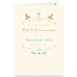 Best Personalised Holy Communion Invitation - Cream & Blue Invitations|Birthday
