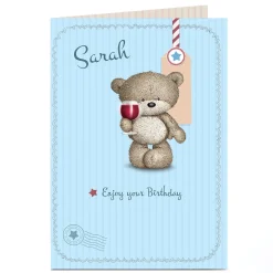 Card Factory Personalised Hugs Bear Birthday Card - Glass Of Wine