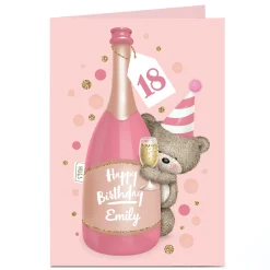Card Factory Personalised Hugs Bear Birthday Card - Pink Champagne, Editable Age