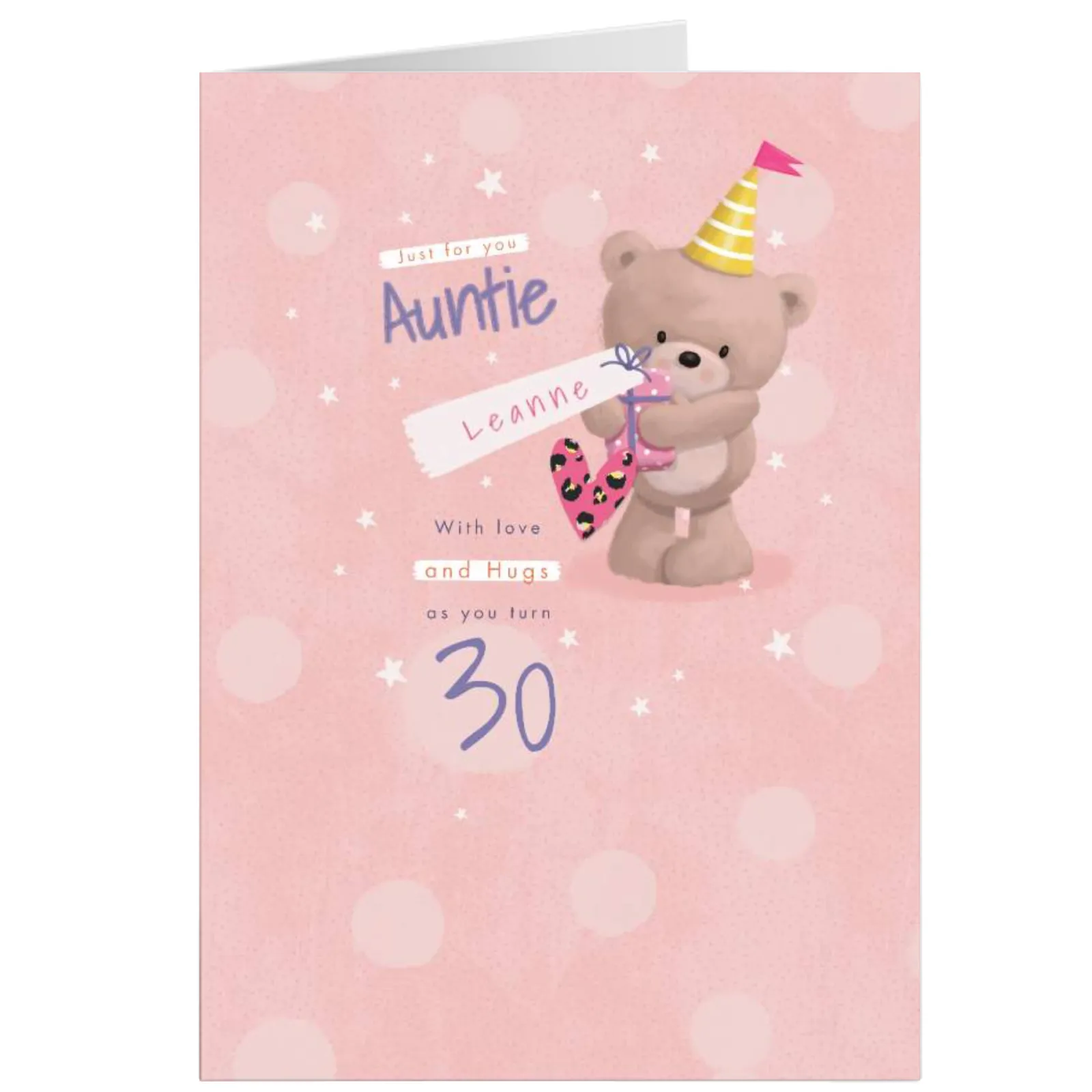 Card Factory Personalised Hugs Bear Birthday Card - Just For You Auntie, Editable Age