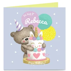 Kids Card Factory Personalised Hugs Bear Birthday Card - Cake & Balloons