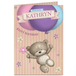Kids Card Factory Personalised Hugs Bear Birthday Card - Balloons & Flowers