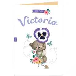 Best Personalised Hugs Bear Card - Purple Flower Kids Any Occasion|Thank You