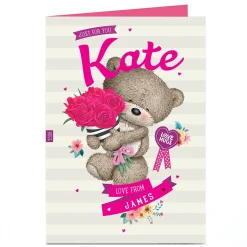 New Personalised Hugs Bear Card - Pink Roses Kids Any Occasion|Thank You