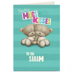 Clearance Personalised Hugs Bear Card - Sending Hugs And Kisses Kids Any Occasion|Thank You