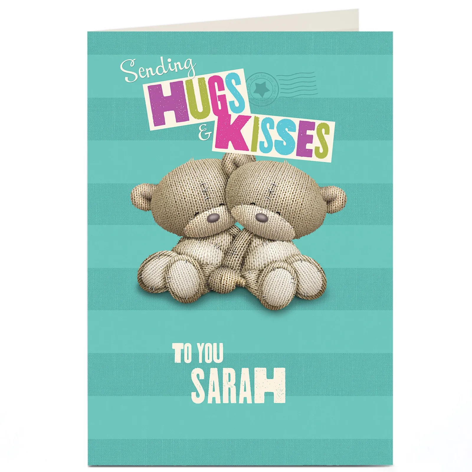Clearance Personalised Hugs Bear Card - Sending Hugs And Kisses Kids Any Occasion|Thank You