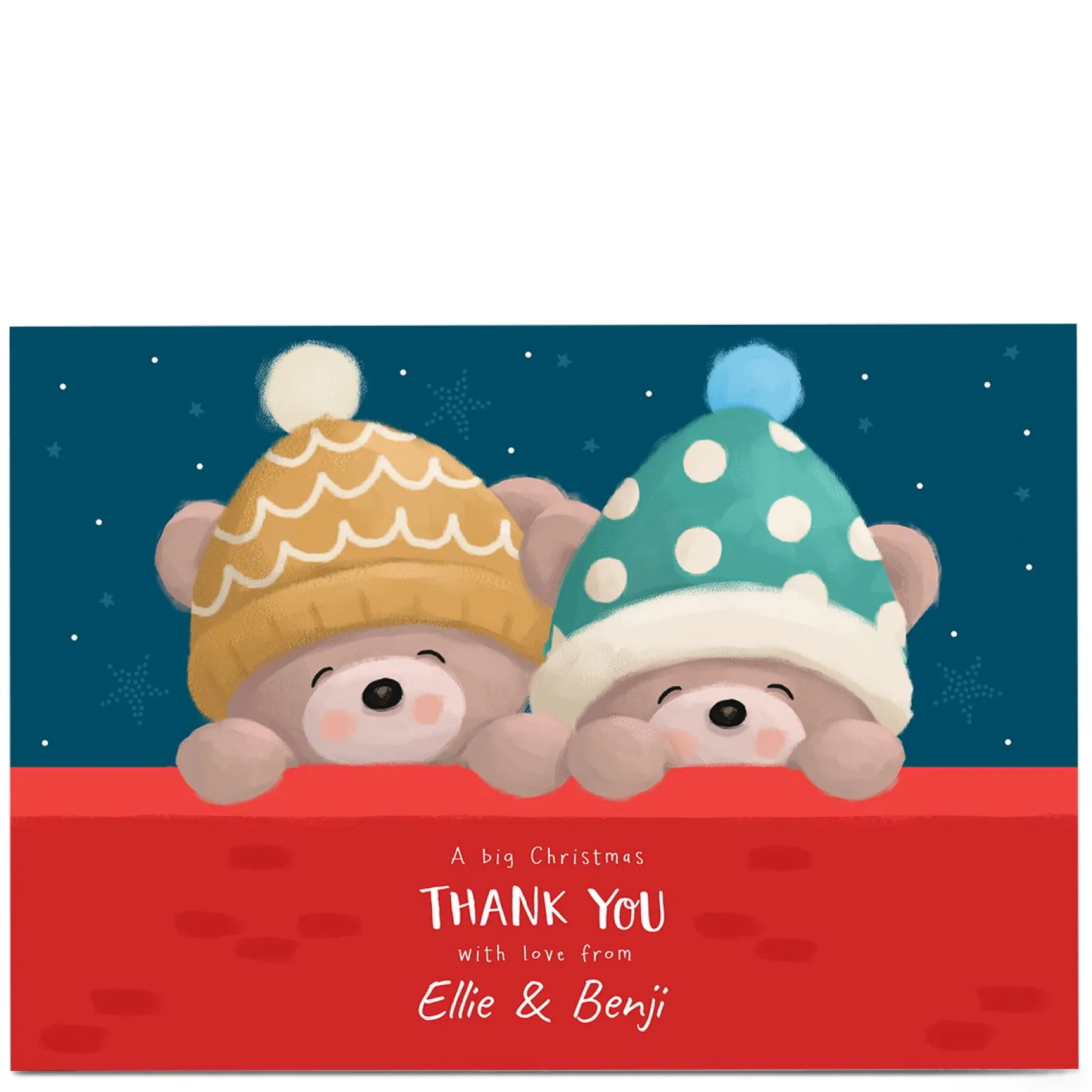 Card Factory Personalised Hugs Bear Christmas Thank You Card