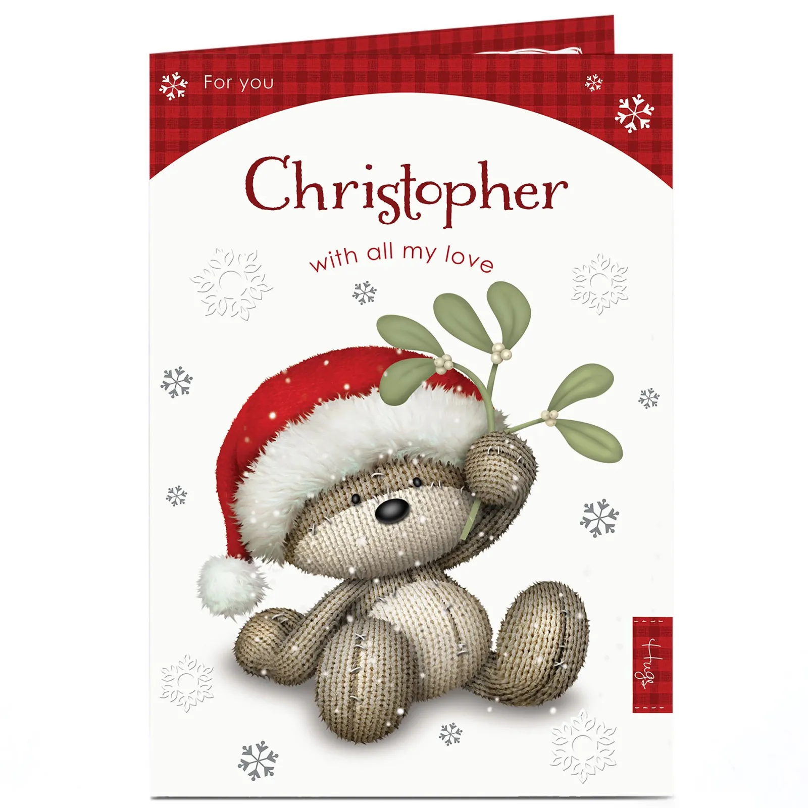 Best Personalised Hugs Bear Christmas Card - Mistletoe Christmas