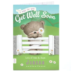 Card Factory Personalised Hugs Bear Get Well Soon Card - Garden Gate