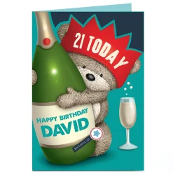 BOY Card Factory Personalised Hugs Bear 21st Birthday Card - Champagne